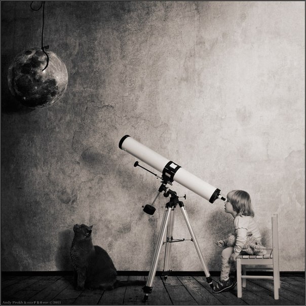 девочка и котик - астрономы