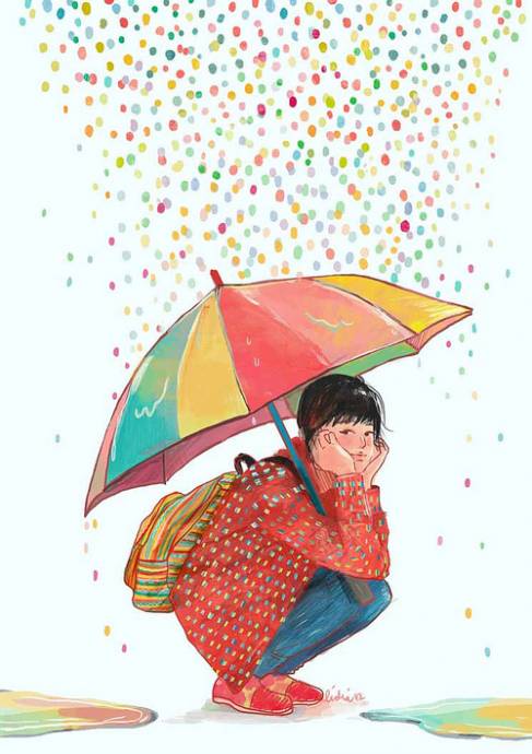 Девушка под разноцветным зонтом