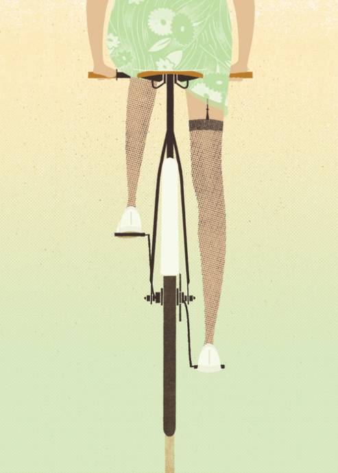 Девушка в чулках на велосипеде