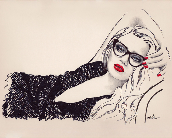 Девушка в очках с красной помадой на губах