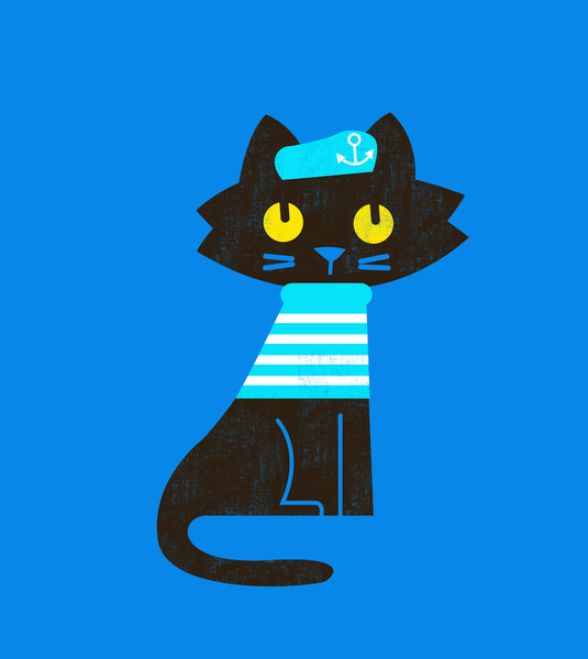 Черный котик - морячок в тельняшке