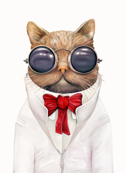 Кот в круглых очках с красным бантом на шее