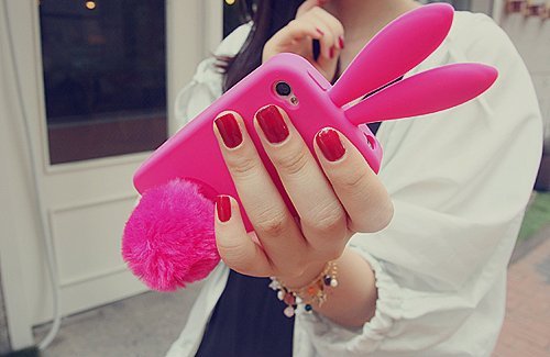 Айфон Розовый кролик с пушистым хвостиком