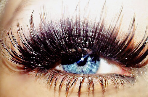 голубой глаз с красивыми наращенными ресницами
